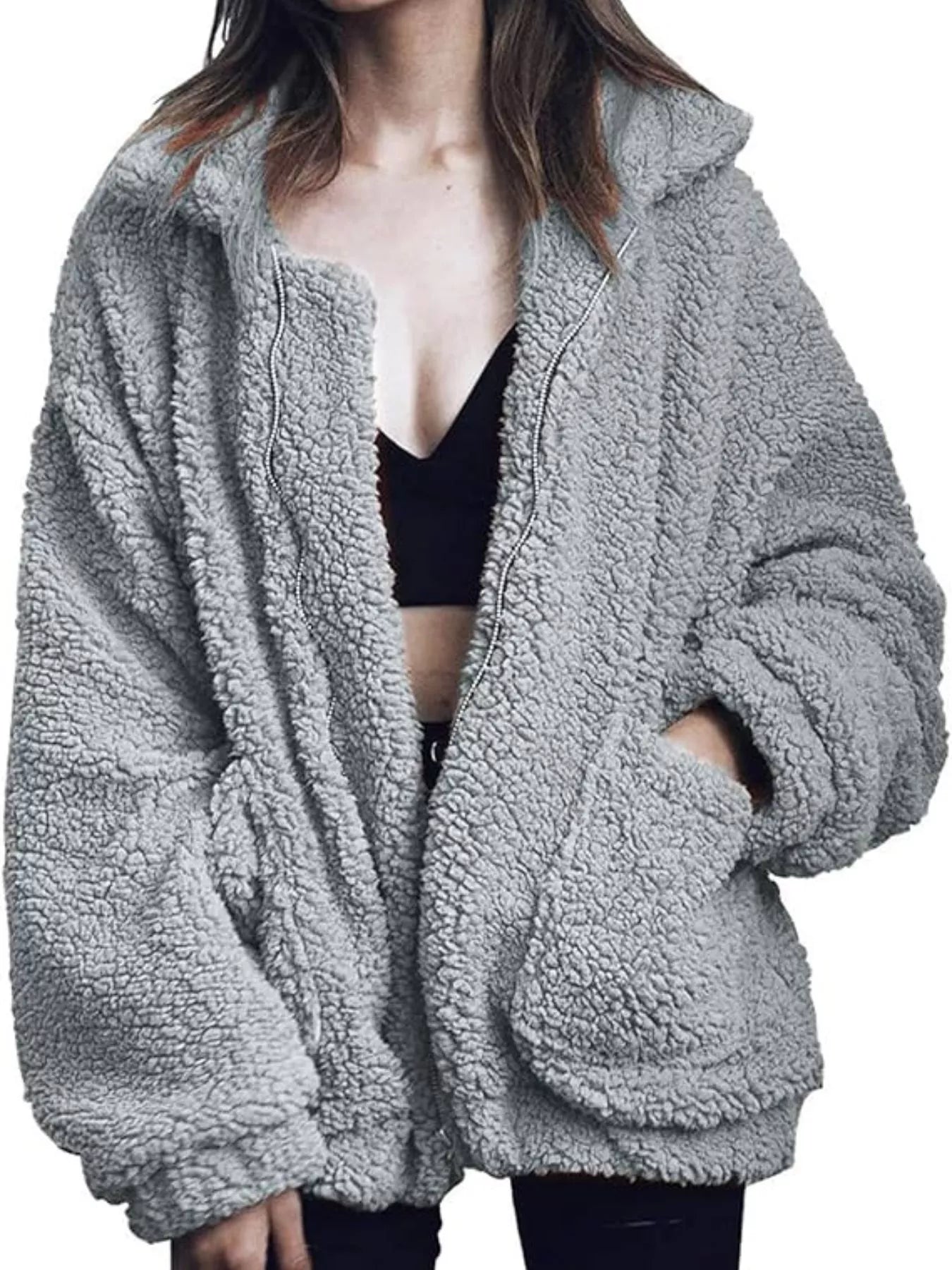 Womens Fleece Jacket Cozy Soft Zip Up Plus Sizes S-3XL Gray