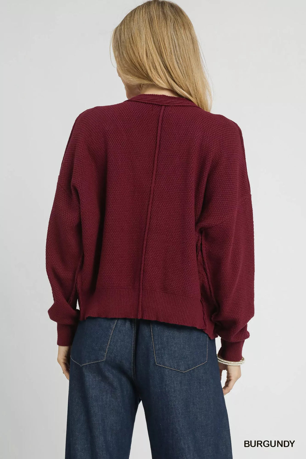 Umgee Womens Cardigan Burgyndy Chunky Cable Knit V-Neck Button-Up edd1b009-df35-480b-8534-ab046b050387-Max-Origin Trendsi