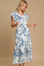 Umgee Midi Dress Sky Blue Landscape Print Ruffle Short Sleeve S-2XL Sky Blue edd5c794-1fe6-44ea-aca3-82de9e6d485a-Max Trendsi