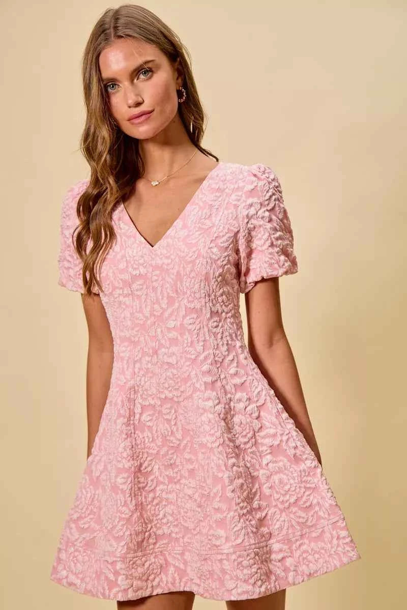 SO ME Mini Dress Floral Jacquard Blush Pink Fit And Flare Daily eddb8c75510c4cbc8eafec5967cb9dc5-Max-Origin Trendsi