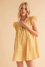 Aemi+Co Mini Dress Ruffled Cap Short Sleeve Cotton Tunic Smocked eddc6022c2734208a63d0a7daecc1373-Max-Origin Trendsi