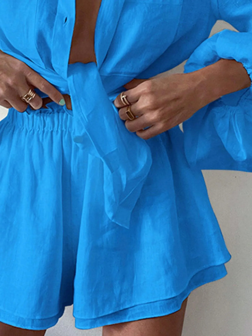 Women's Outfit Set Shirt Balloon Long Sleeve Top and Shorts Lightweght ede76112-a49a-4c34-9ab6-b1672f175314-Max-Origin Trendsi