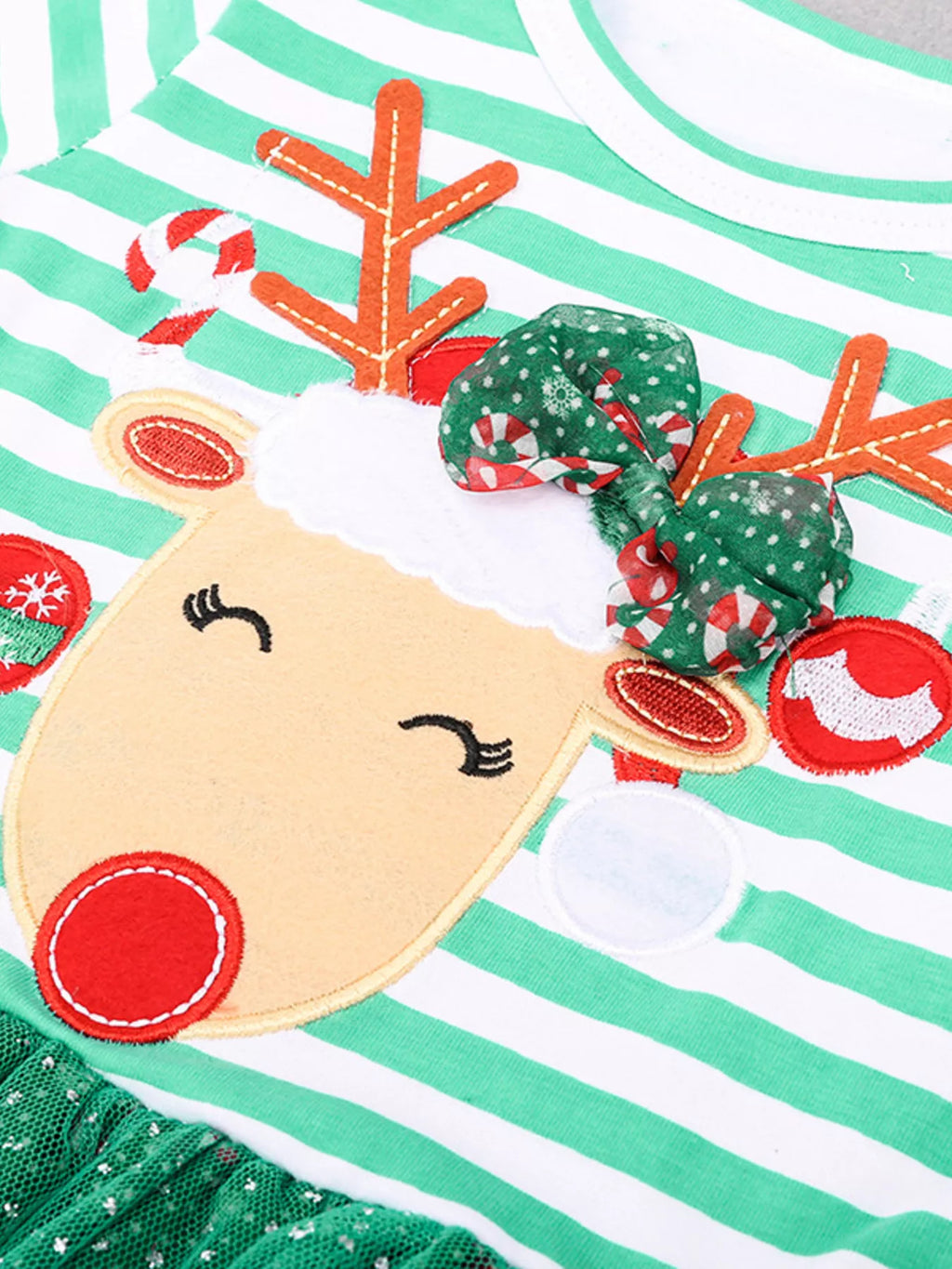 Christmas Grl's Dress Turquoise Reindeer Applique Striped Long Sleeve for Children edeb2c21d3a34ba2840906d3ecab4cb4-Max-Origin Trendsi