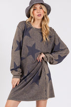 SAGE+FIG USA Dress Washed Star Print 100% cotton Round Neck Long Sleeve edeebf74-2437-4e92-ad16-1c96b36570e0-Max Trendsi