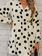Mini Dress Polka Dot Beige Surplice V Neck Ruffled Puff Long Sleeve edf3dd6a-80f3-40dd-98e3-fa4e7ab5e2cd-Max-Origin Trendsi
