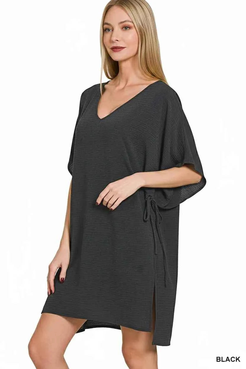 Zenana Mini Dress Black Woven Airflow Tie Side Cover Up edf47dc4-553f-4811-b595-cea8d76c8891-Max-Origin Trendsi