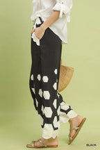 Umgee Wide Leg Pants Black Hexagon Print with Scalloped Hem edfdcd8f-553e-4210-bed8-2a3b6481fac6-Max-Origin Trendsi