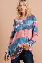 BiBi Tie Dye Womens Sweatshirt French Terry Pullover with Front Stitching Detail edfee0a7008c48c8bdb0f983b7cf3979-Max-Origin Trendsi