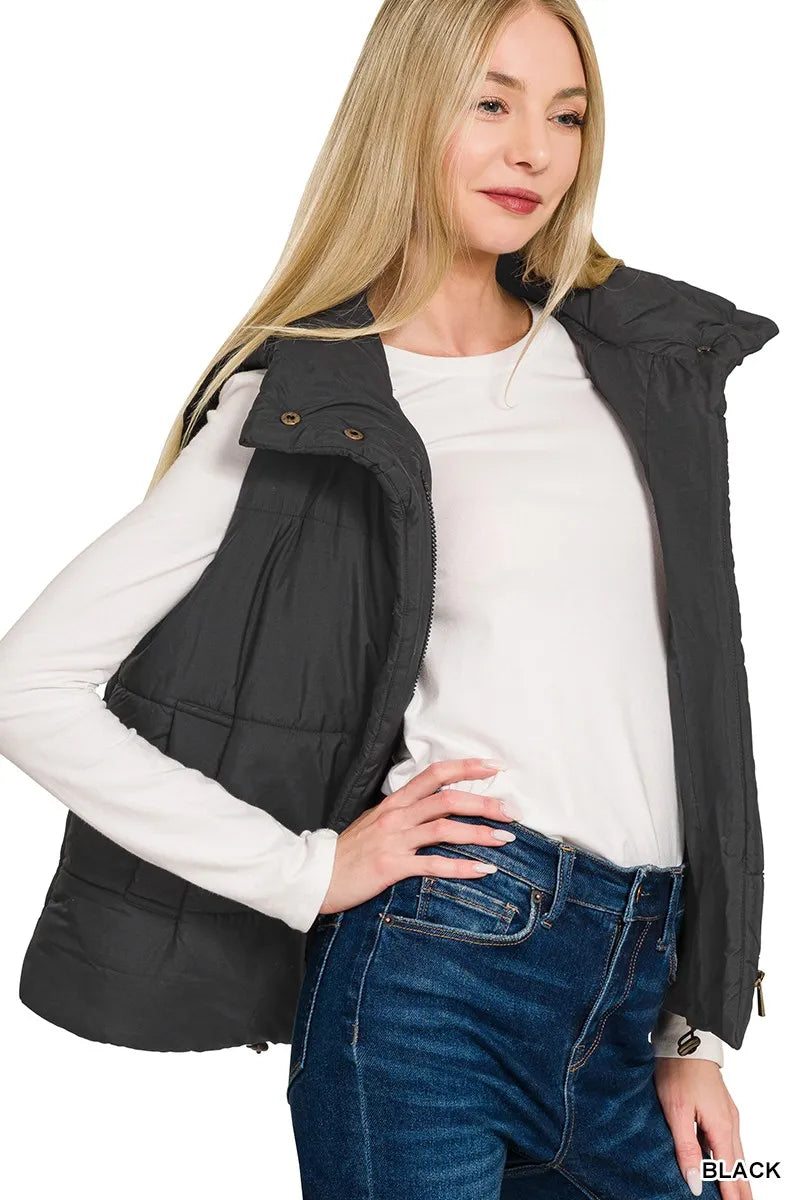 Zenana Womens Vest Coat Black Quilted High Neck Zip-Up Outwear ee16628b2e5f4ac3ba1024ddac49272b-Max-Origin Trendsi