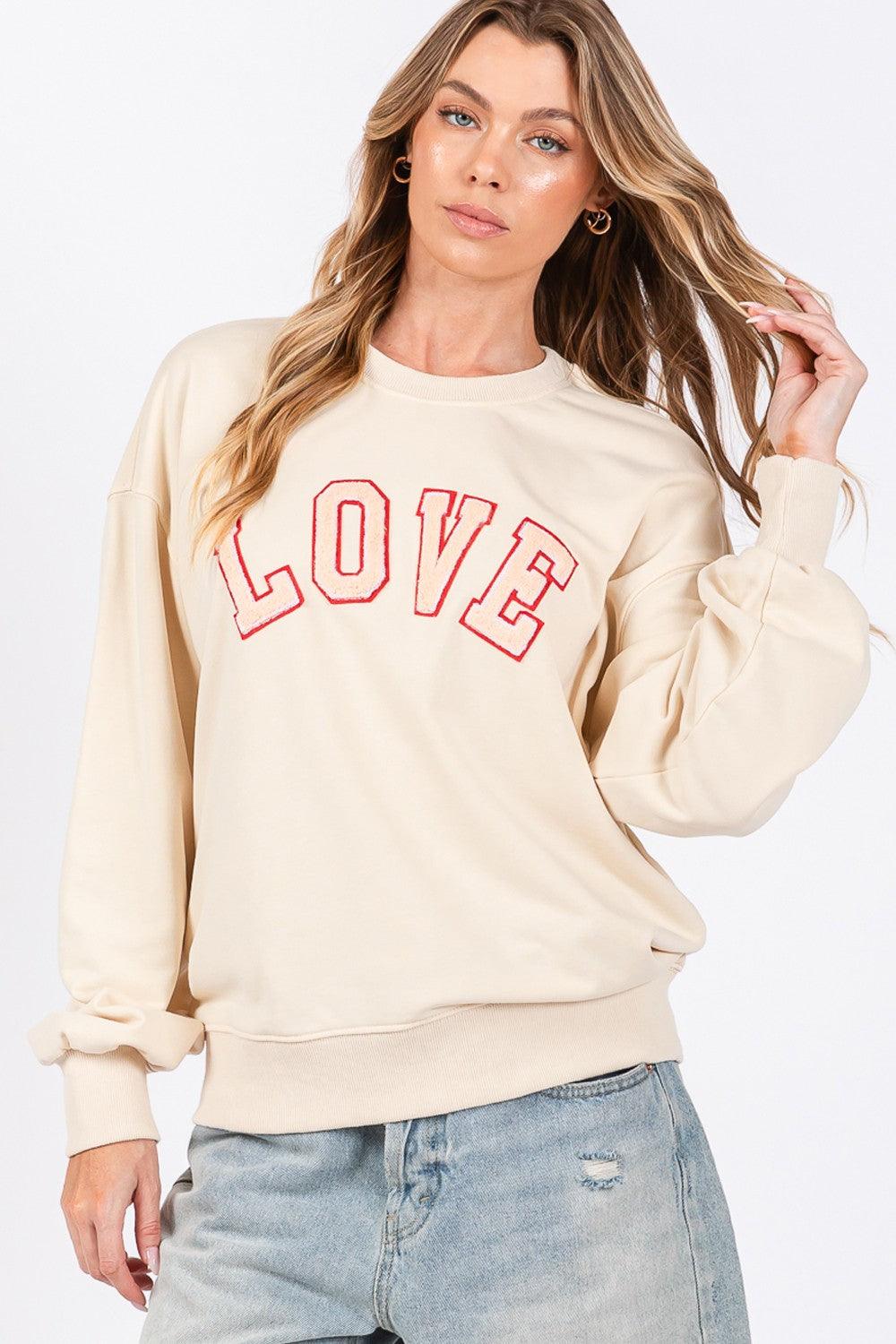 SAGE + FIG LOVE Path Applique Drop Shoulder Sweatshirt Ivory Basic Top