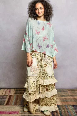 POL Womens Butterflies Knit Top Mint Round Neck with Outseam Rolling Edge ee2328c6-6197-4fdb-8c48-c31ec25a6227-Max-Origin Trendsi