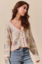 SO ME Womens Sweater Cardigan Floral Pattern Long Sleeve Button ee28aee53b284a10908db38769e5ebff-Max-Origin Trendsi