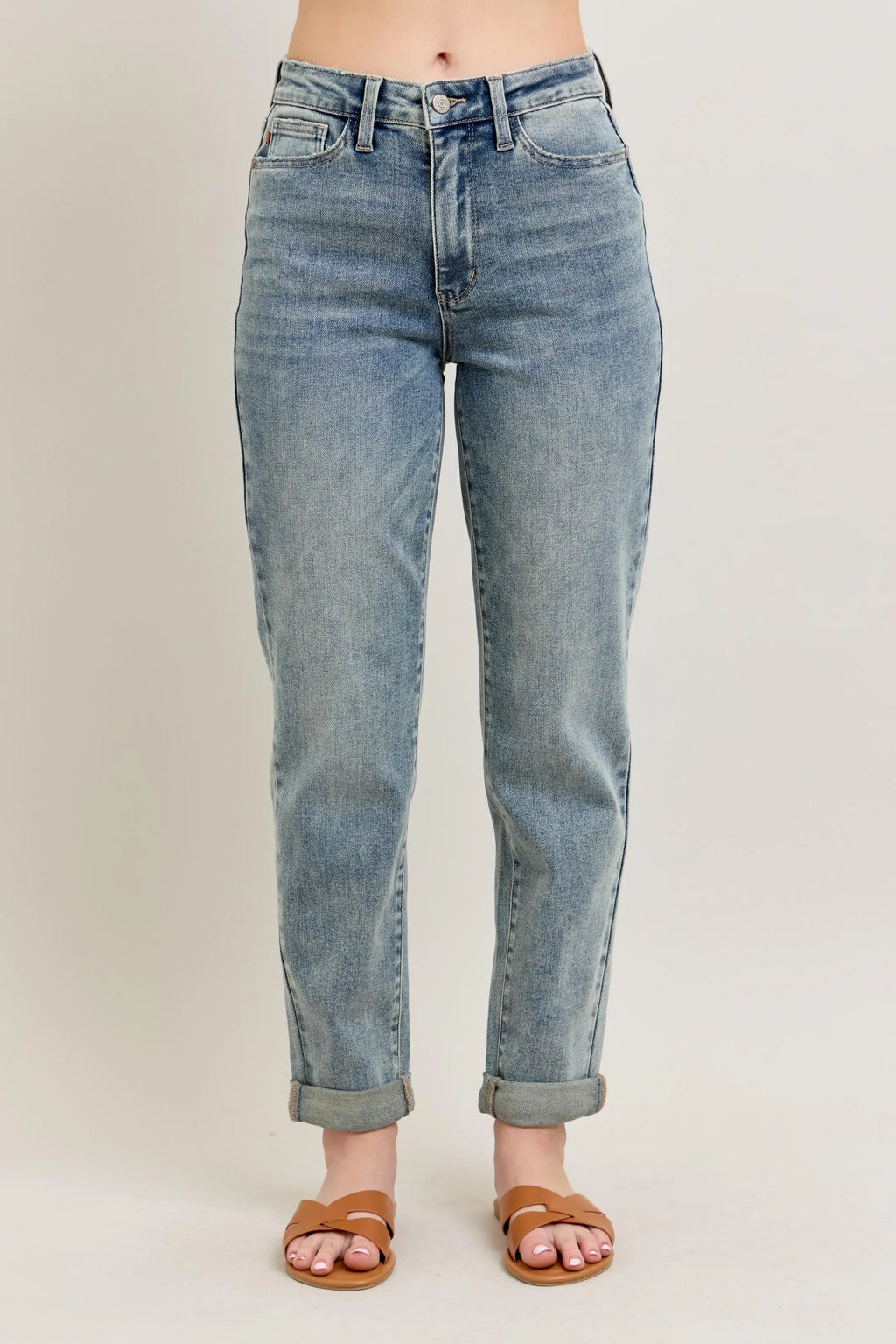 Judy Blue Jeans High Wasited Medium Wash Double Roll Cuff Bf Denim Pants MD ee2b7607f63641d1afc5ec08706370f9-Max-Origin Trendsi