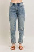 Judy Blue Jeans High Wasited Medium Wash Double Roll Cuff Bf Denim Pants MD ee2b7607f63641d1afc5ec08706370f9-Max-Origin Trendsi