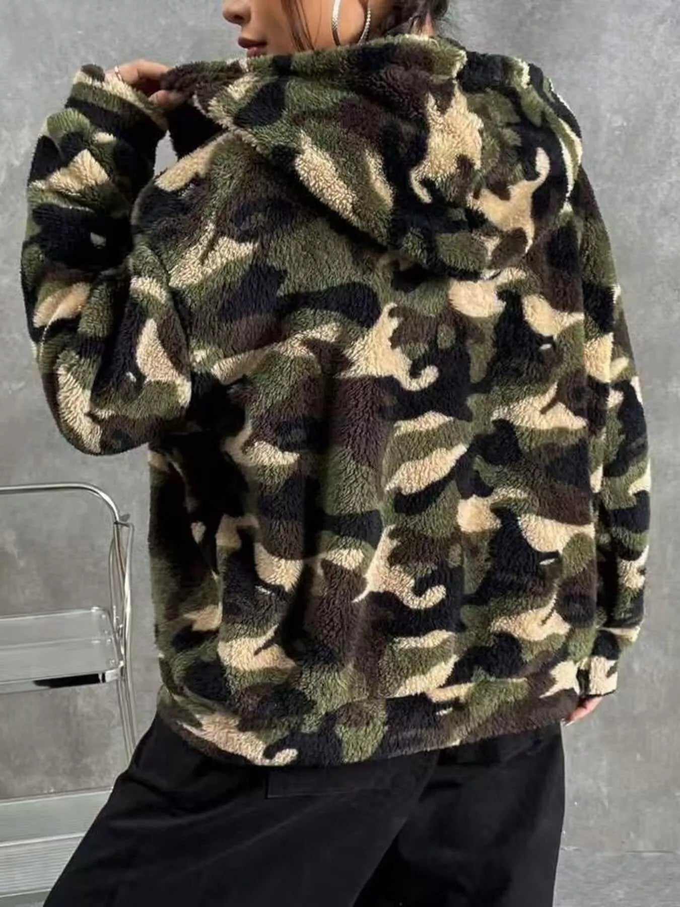 Womens Jacket Camo Print Fuzzy Zip Up Outerwear ee3192269eb443029987d0e0e4bced3b-Max-Origin Trendsi