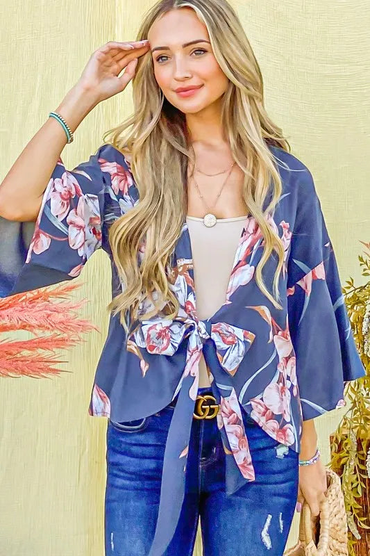 And The Why Floral Print Top Front Bow Tie Knot Dolman Sleeves ee36583b9fdc496a9dd36398b7543b8e-Max-Origin Trendsi