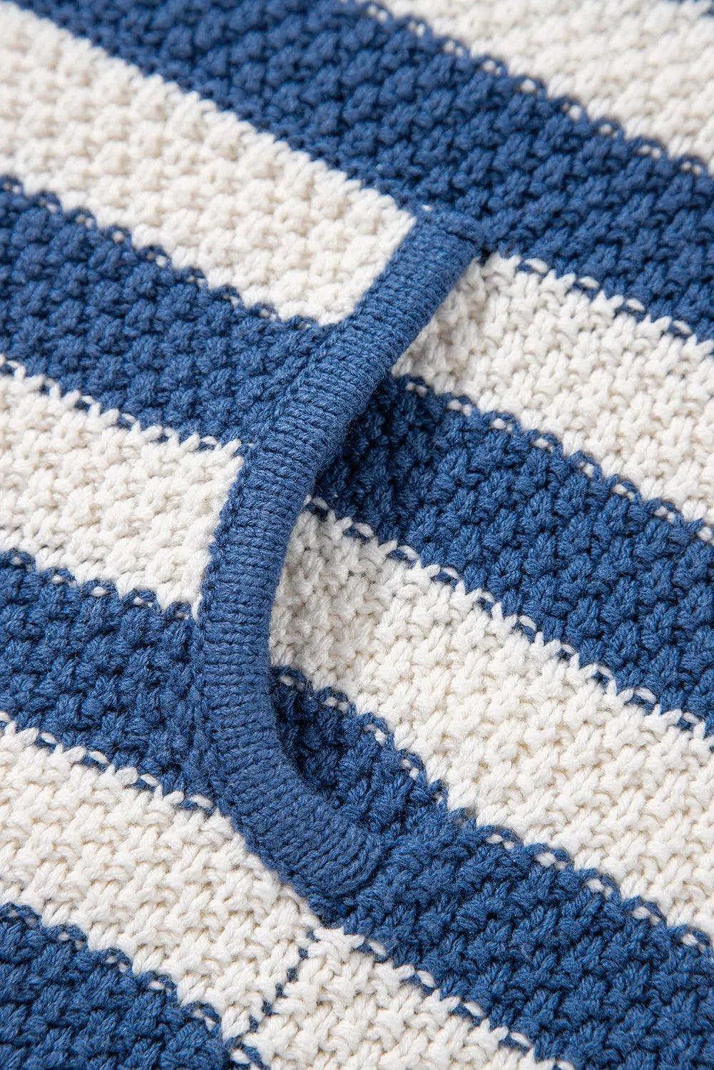 Striped Cotton Blend Knit Sweater Long Sleeve Hooded Knitwear ee4772a8-4e1a-4b8c-af44-0cbbec70d02a-Max Trendsi