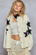 POL Cream Denim Jacket Star Patch Applique Raw Hem Button Up Long Sleeve ee4ac5aa-b9f6-4064-baeb-f5551867d105-Max-Origin Trendsi
