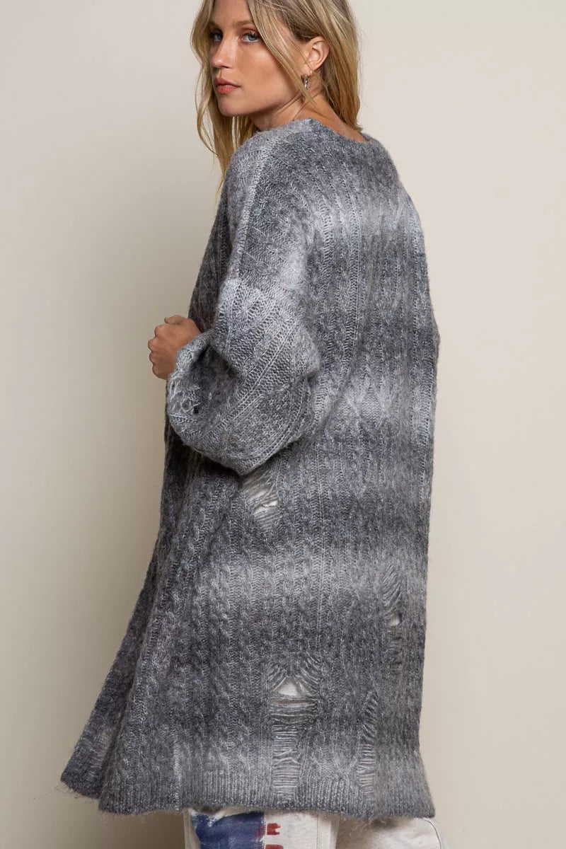 POL Women's Cardigan Longline Cable-Knit Ombre Distressed Open Long Sleeve ee66c4d3-c76c-467f-af8d-c4540953eb52-Max-Origin Trendsi