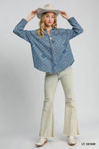 Umgee Women's Denim Jacket Paisley Print Shirt Light Blue Buttoned Oversized ee818a6a-8108-404d-83a0-d6c82c065aba-Max-Origin Trendsi