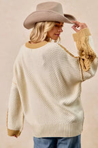BiBi Womens Sweater Cable Knit With Hacci Combo Uneven Hem Detail ee83126bd2f844cb9180450087bed66b-Max-Origin Trendsi