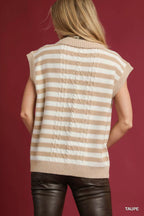 Umgee Womens Vest Sweater Taupe Cable Knit Collared Striped ee9659c7-0780-4d13-b543-2dca9073cef1-Max-Origin Trendsi