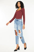 Kancan Boyfriend Jeans Women's High Rise Distressed Cotton Denim Pants ee97d0edd6d0465983a451100ad10bce-Max-Origin Trendsi