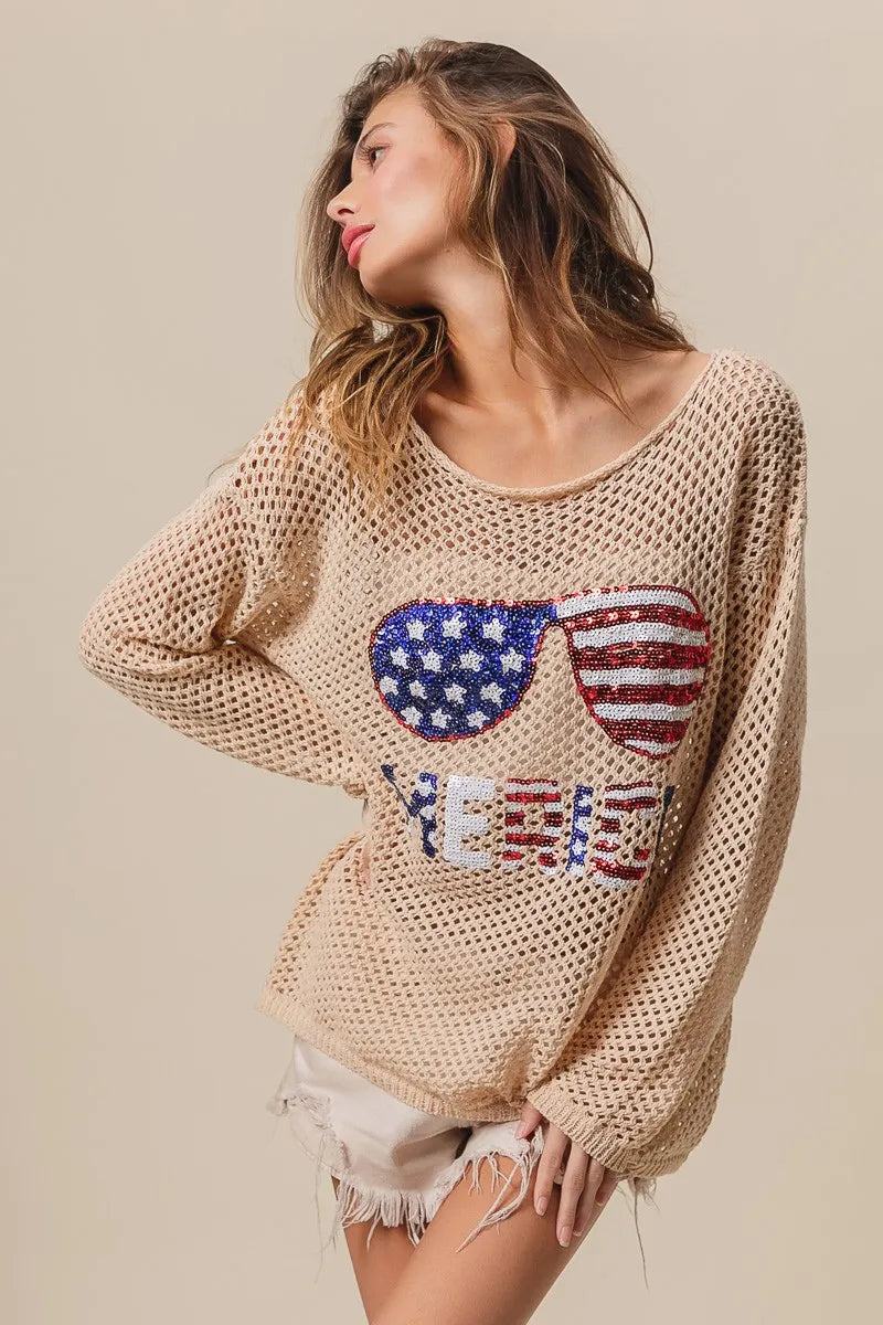 BiBi Knit Top Sequin American Flag Sunglasses Long Sleeve ee9ab39e79d8492aa6bc24802762ec0b-Max-Origin Trendsi