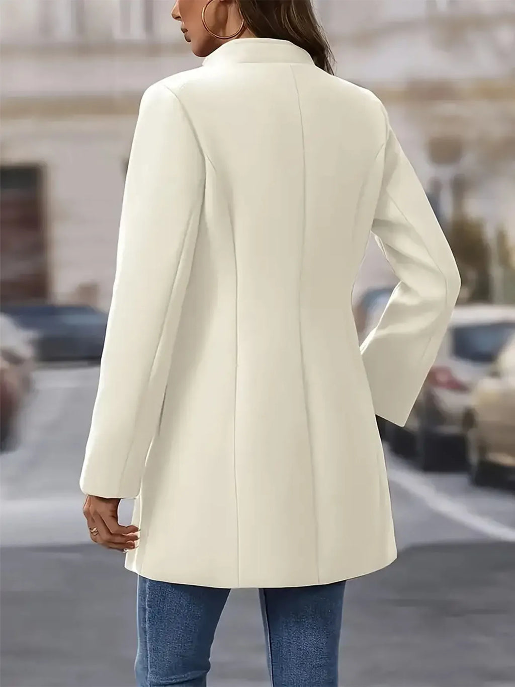 Women's Longline Blazer Coat Cream Single-Breasted Buttoned Outwear eea0f08274c345edac375819d67cc453-Max-Origin Trendsi