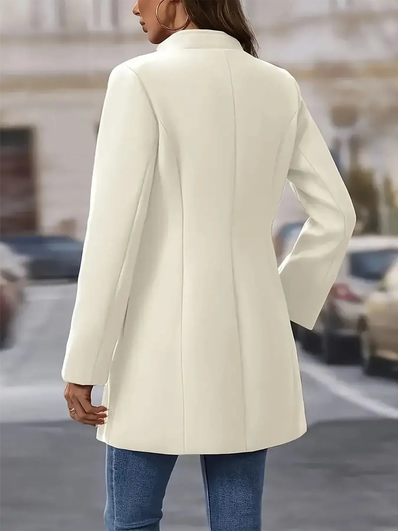 Women's Longline Blazer Coat Cream Single-Breasted Buttoned Outwear eea0f08274c345edac375819d67cc453-Max-Origin Trendsi