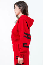 American Bazi Red Cropped Hoodie Women's Letter Graphic Long Sleeve Top eea183a4-c6af-43c3-93a3-563dd9d70c14-Min Trendsi