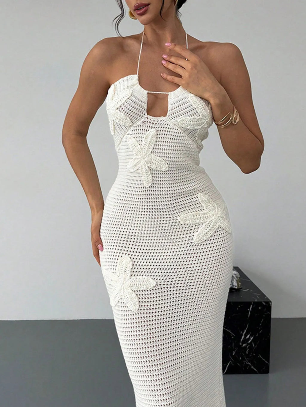 Midi Knit Dress White Crochet Backless Flower Embroidered Halter Cout Out Tied eeb19641-2ea0-43c2-bf70-7873b651c0f9-Max-Origin Trendsi