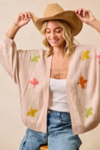 BiBi Knit Cardigan Womens Oatmeal Two Tone with Leaf Patches Open eec189ee7ec24a3783697004ce6964cb-Max-Origin Trendsi