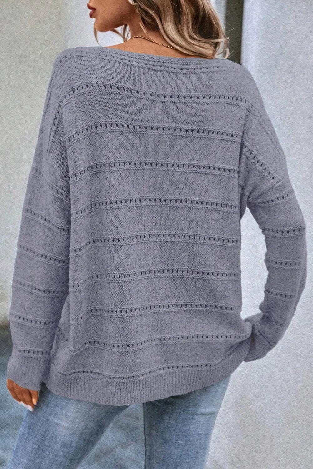 Sweater Boat Neck Dropped Shoulder Long Sleeve Knitwear eec3889b-563f-44ee-8c56-4e23ffc962ed-Max Trendsi