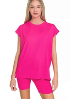 Zenana Activewear Set Hot Pink Brushed Dty Microfiber Top & Biker Shorts HOT PINK eed79e3e56cf42deafa827647c439263-Max-Origin Trendsi