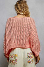 POL Cropped Sweater oral Orange Cable-Knit Openwork Round Neck Top eeda0450-3856-4565-adb1-d8f5bea37fc3-Max-Origin Trendsi
