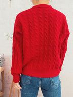 Women's Cardigan Cable Knit Button-Up Long Sleeve Knitwear eeda790f304541bb8ead1b7eb2eb1e26-Max-Origin Trendsi