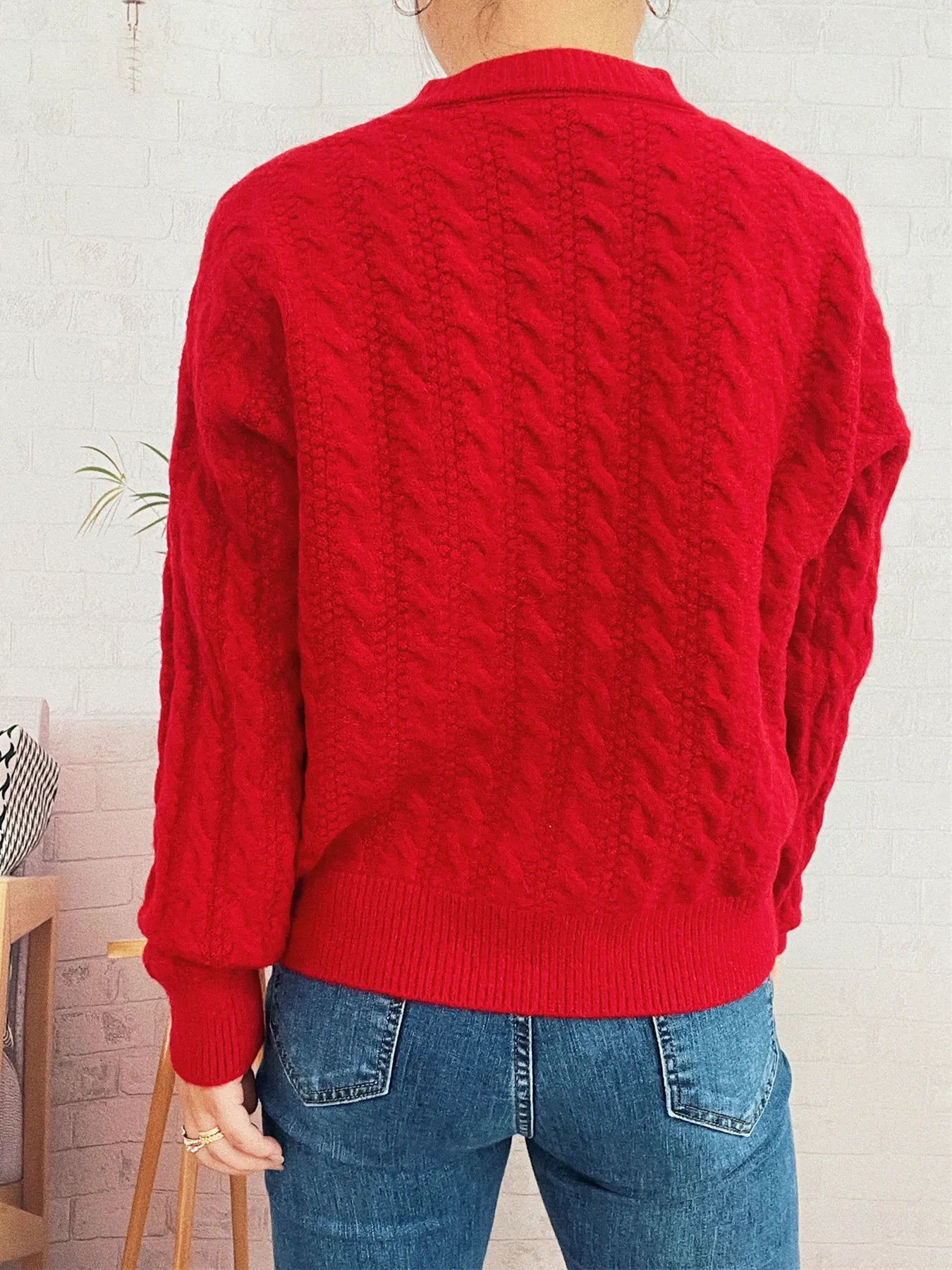 Women's Cardigan Cable Knit Button-Up Long Sleeve Knitwear eeda790f304541bb8ead1b7eb2eb1e26-Max-Origin Trendsi