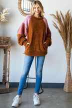 Culture Code Sweatshirt Faux Fur Women Brown Color Block Raglan Sleeve Pocketed eee4a2a2-998b-4ac4-b6f3-a71fb1eb475f-Max Trendsi