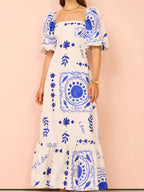 Maxi Dress Floral Square Neck Puff Short Sleeve with Ruffle Hem ef00f2ea480a49ec8bbfff75f878d0b8-Max-Origin Trendsi