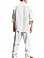 Men's Outfit Set Button Up Shirt Long Sleeve Lightweight and Pants Two-piece ef19bc60cc614deebe27dba078d5086c-Max-Origin Trendsi