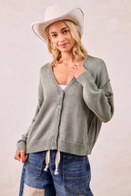 BiBi Womens Cardigan Cotton Washed Sweater Olive V Neck Basic Style ef22b5823bfb4057a5c2df0fe531b47c-Max-Origin Trendsi