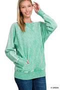 Zenana Sweatshirt Green Halo Snow Washed French Terry Round Neck Top K GREEN ef2340652fa641cda891fe2570ad5854-Max-Origin Trendsi