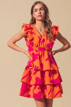 SO ME Floral Dress V Neck Layered with Elasticized Waist Short Cap Sleeve ef27238416d5464584ec9fe5c18a63c9-Max-Origin Trendsi