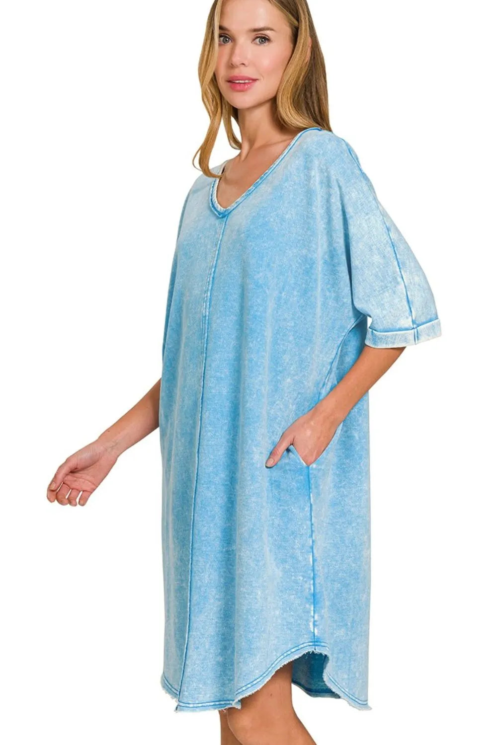 Zenana Shirts Dress Deep Sky Acid-washed French Terry Tee Oversized ef27a60b-c01b-4878-abeb-a6e88d9cda28-Max-Origin Trendsi