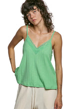 POL Lace Detail V-Neck Textured Knit Camisole Top