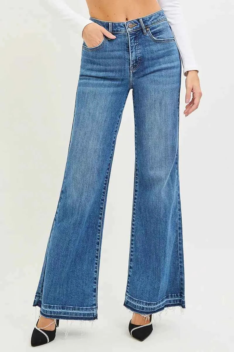 RISEN High Rise Wide Leg Jeans With Released Hem Raw Hem Denim Pants ef377984dc4c4ef0975928c15b0f33d2-Max-Origin Trendsi