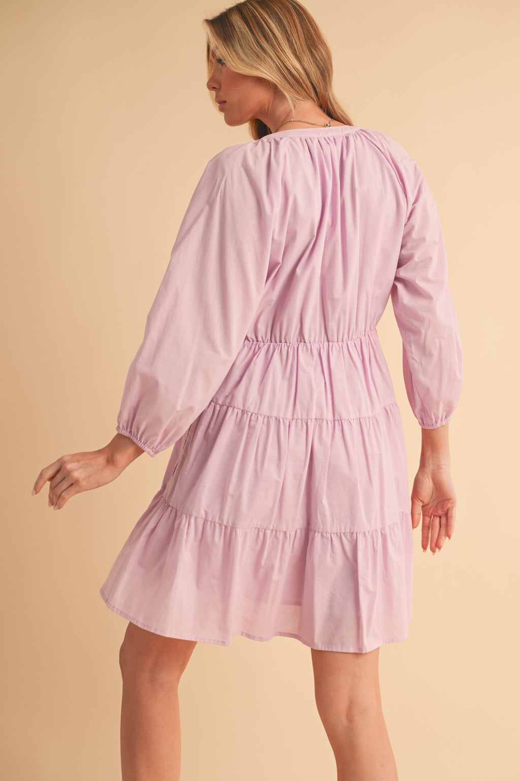 Aemi + Co Mini Dress Cotton Notched Balloon 3/4 Sleeve Lilac Ruffle Tiered ef37d369-2d32-49aa-b72c-d2107dde0c7d-Max Trendsi