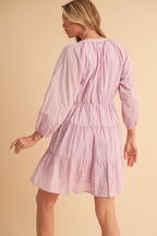 Aemi + Co Mini Dress Cotton Notched Balloon 3/4 Sleeve Lilac Ruffle Tiered ef37d369-2d32-49aa-b72c-d2107dde0c7d-Max Trendsi