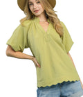 Umgee Scalloped Hem Textured Blouse